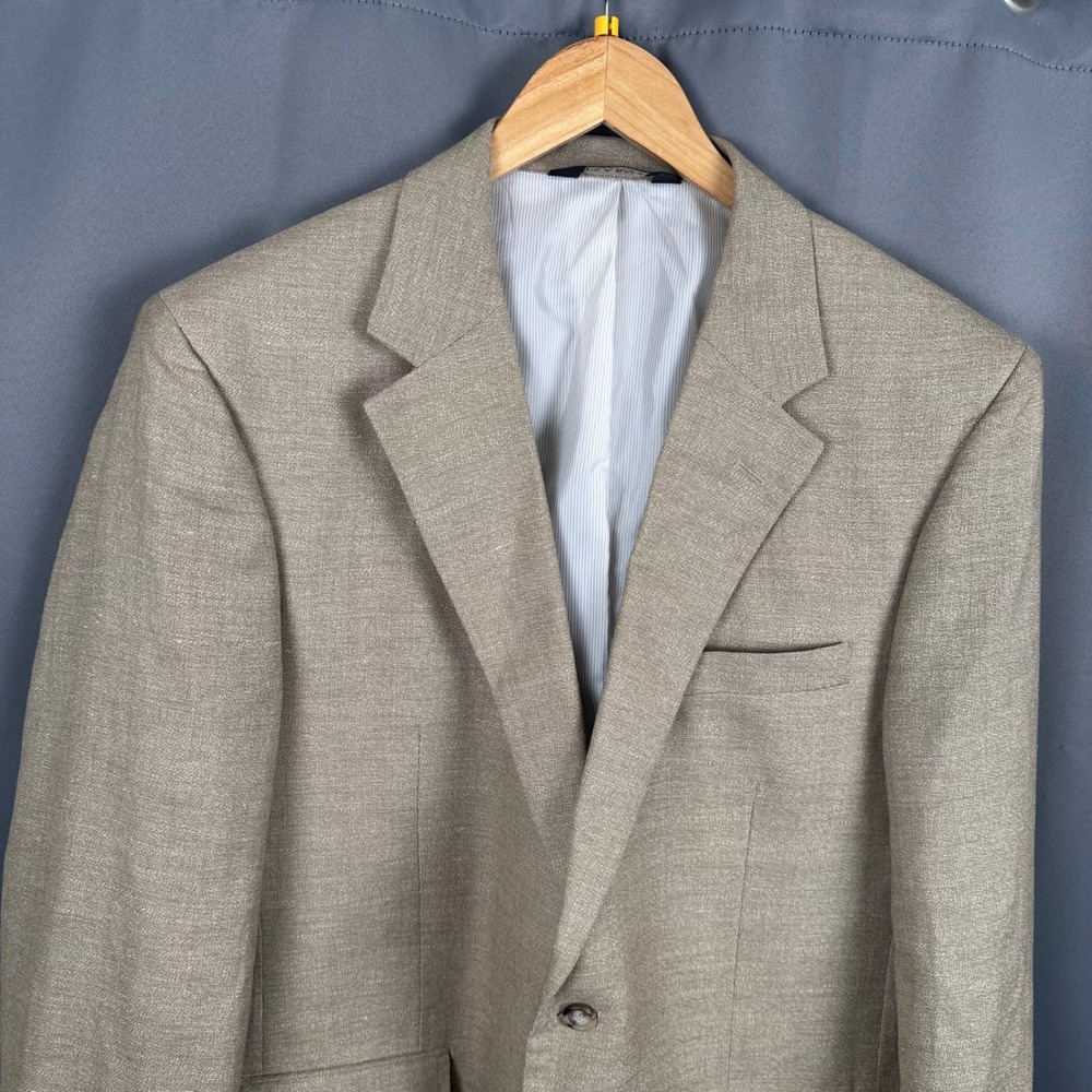 Jos. A. Bank Mens 43R Linen Wool Blend Blazer Sport Coat Tan 7717 2-Button - Picture 6 of 11